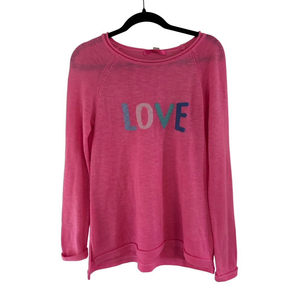 Lilly Pulitzer Womens Pink Love Graphic Knit Sweater Size Small Long Sleeve